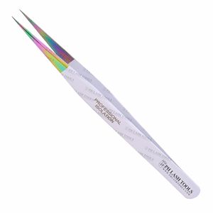 <b>Top</b> Quality Stainless Steel Eyelash Extension Straight Tip Tweezers White Color with <b>Gold</b> Tip, Isolation Tweezers Private Label - Product Image 1