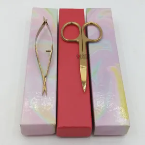 Ciseaux professionnels durables de haute qualité à ressort, en acier inoxydable doré, à lame courbée, pour bébé, ciseaux à sourcils, logo personnalisé - Product Image 1