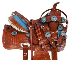 Premium cuero genuino barril Racing Western Horse Saddle Tack Set varios tamaños 14 '-18' y colores disponibles - Product Image 1