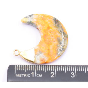 Bumble Bee Jasper 31 To 33 MM With <b>Bail</b> Moon Shape Gold Plated <b>Pendant</b> For Jewellery Making - Product Image 3