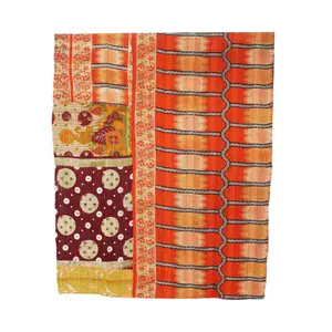 vintage flower design handmade reversible kantha quilt in home furnishing Indian Reversible hand stitched heavy throw old sari