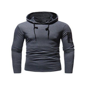 Vente en gros Automne et hiver Mode masculine Sports Couleur unie Fermeture éclair sur le bras Imperméable 100% coton polaire Sweat à capuche pour homme - Product Image 1