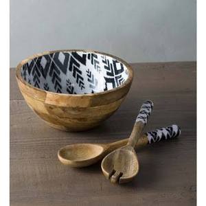 Polished Ivory Decorative Wooden Bowl Natural Crafts with Enamel Printing Mango Wood Bowl - Product Image 1