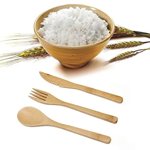 Conjunto de colher de bambu não-tóxico natural, conjunto de garfo e colher para casa, aparelho de jantar, seguro para alimentos artesanais no vietnã
