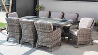 Meubles d'extérieur en rotin PE 3mm avec structure en aluminium, design original Vietnamien style Ferme, plateau en verre, coussins en PU, pour chambre, cuisine, salon