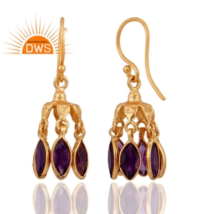 Pendientes de plata de ley 18k con gema de amatista Natural, joyería colgante, chapado en oro - Product Image 2