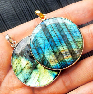 Gold Filled Silver Pendant Faceted Labradorite Moon <b>Charm</b> Men's Stainless Steel <b>Cross</b> Pendant Gold Plated Labradorite Cabochon - Product Image 1