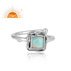 Bague ajustable en argent sterling 925 massif oxydé, fournisseur de bagues en opale de feu naturelle, bijoux en pierres précieuses, collection classique - Product Image 2