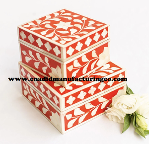 Caja de Joyería Cuadrada de Lujo con Incrustaciones de Hueso y Madreperla, Terciopelo Personalizado, Artesanía India, Almacenamiento de Anillos, Color Personalizado - Product Image 5