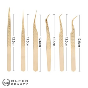 Pince à cils en acier inoxydable couleur or de la meilleure qualité avec logo personnalisé pointe pointue incurvée vente de marque privée de qualité professionnelle - Product Image 4