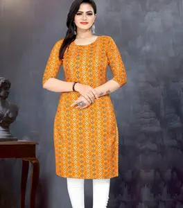 Indian Style Block Printed Simple Fancy Kurtis Cotton Casual Wear Dress For Ladies Summerwear Readymade Suit for Ladies