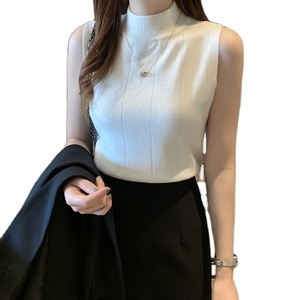 Custom Logo Women <b>Tops</b> New Casual Clothes Sleeveless Solid Women Blouse Knit Elastic Fashion Ladies <b>Tops</b> - Product Image 1