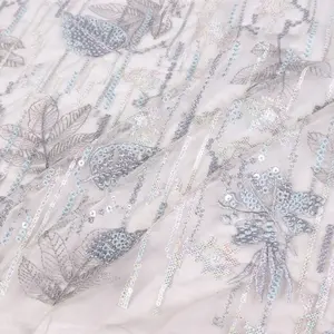 Tissu de tulle avec broderie à paillettes bleues, 2 m, haute qualité, nouveau style africain, en dentelle, pour femmes, pour robe, vente en gros