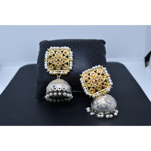 ต่างหูห่วงทองเหลืองประดับเพชรคันดันสีทองแบบดั้งเดิม ดีไซน์ทันสมัย ทำด้วยมือ สำหรับเด็กหญิงและสตรี - Product Image 5