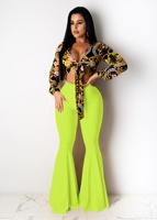 Offre Spéciale Pantalon grande Taille 6 couleurs Mince Feuille De Lotus Palazzo Taille Haute Clubbing Pantalon à Jambes Larges Femmes