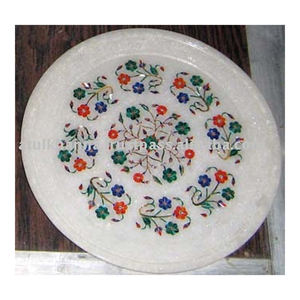 Assiette décorative en marbre poli à motif floral, faite à la main, pour cadeaux d'entreprise et décoration intérieure - Product Image 1