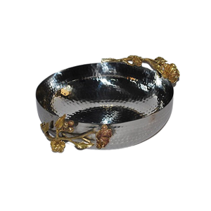 ถาดเสิร์ฟอาหารแบบตอกทำจากอลูมิเนียมพร้อมที่จับใบไม้ถาดเสิร์ฟอาหารสีเงินคุณภาพสูงจำนวนมาก - Product Image 5