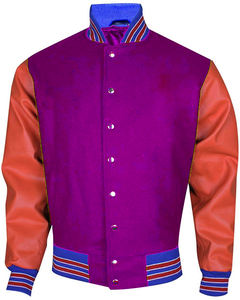 Chaquetas universitarias con cuerpo de lana y mangas de cuero genuino personalizadas con logotipo frontal para invierno - Product Image 5