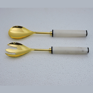 Serveur de salade au design moderne avec poignée en pierre marbrée Couverts de cuisine Ustensiles de table et de restaurant Articles d'hôtel en métal - Product Image 2