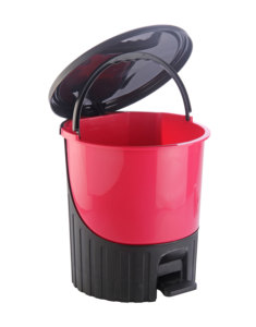 Pedal Operated Plastic Waste Bin Orange Cylindrical Indoor Household Garbage Container Simple Style Foot Pedal Design - Product Image 4