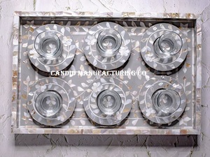 Plateau de service incrusté de nacre Rectangle Direct Factory avec détails en bois et os faits à la main - Product Image 2