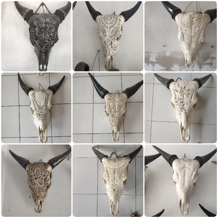 Geschnitzte Büffels chädel, geschnitzte Ram-Schädel, geschnitzte Kuh schädel Bali Original Bone Carved Home Decoration