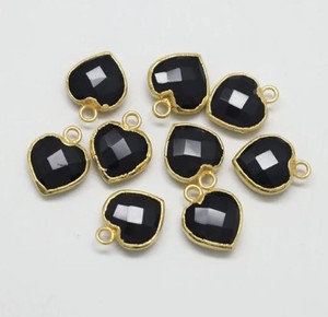 Black Onyx Heart Shape Gemstone Pendant 12mm Gold Electroplated <b>Charm</b> Featuring Crystal Diamond Made Silver Religious Number - Product Image 1