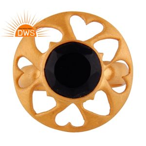 Anillo de piedras preciosas de ónix negro fabricante 18k chapado en oro de la joyería hecha a mano de plata 925 anillo de joyería - Product Image 1