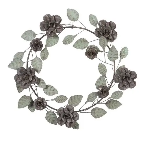 Винтажный металлический висячий венок с цветами и листьями