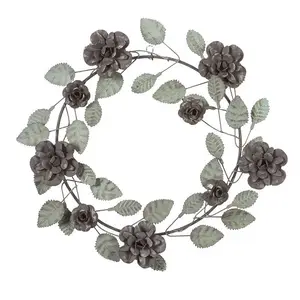 Vintage Flower and Leaf Metal Hanging Wreath