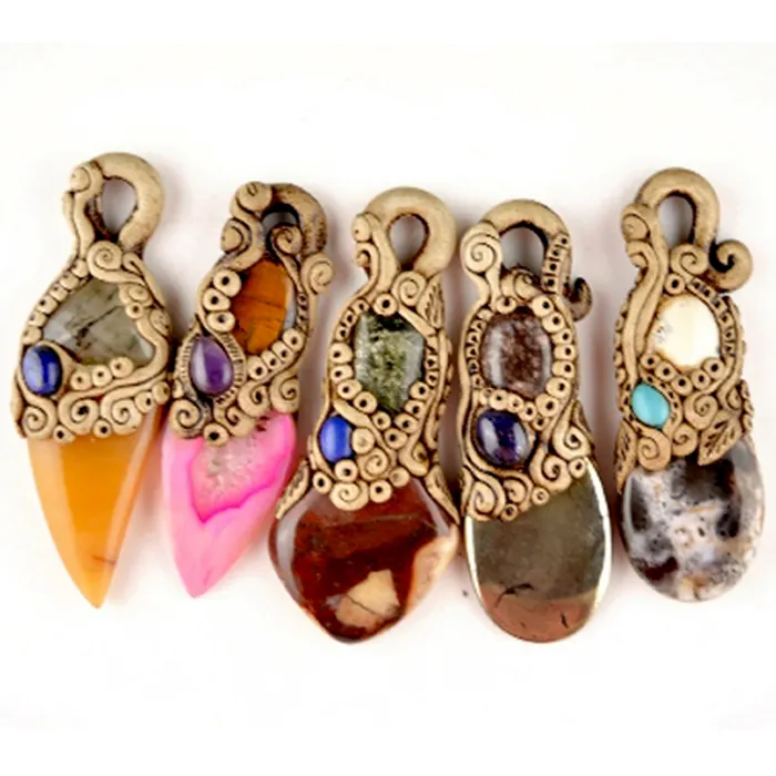 Mix gemstone charms natural gemstones jewellery handmade jewelry parts in clay pendant wholesale jewelry lot