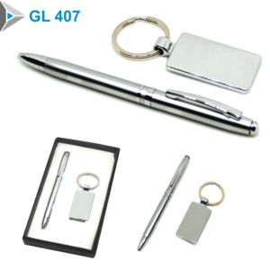 Ensemble cadeau de stylo porte-clés en métal de première qualité avec porte-clés et coffret combiné en cuir pour employés de bureau - Product Image 3