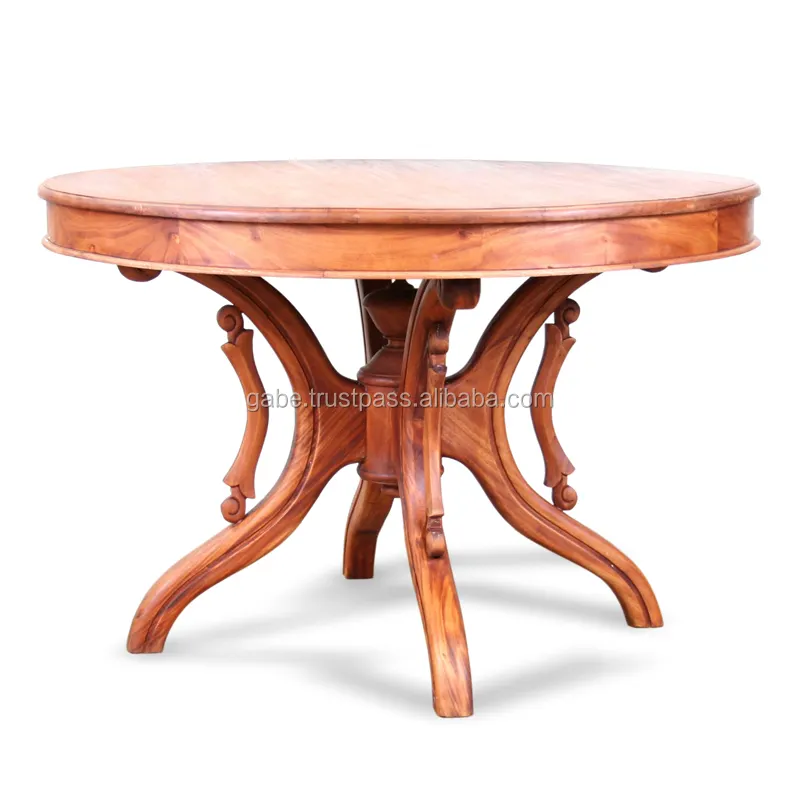 Mesa de jantar, cor natural de madeira sólida clássica teak com esculpir