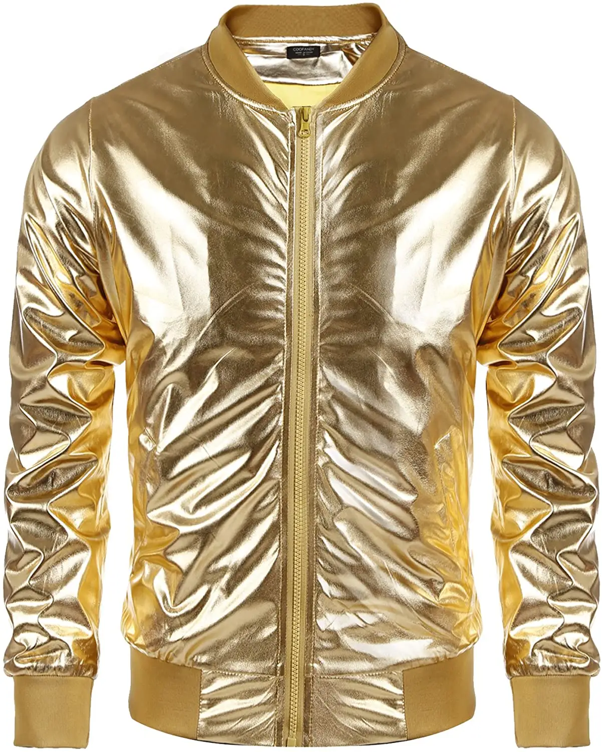 High Quality New Design Men Gold Satin Bomber Varsity Jacket