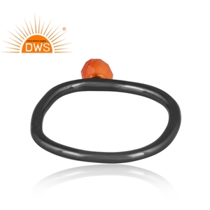 Anillo apilable de piedras preciosas de cornalina Natural chapada en rodio negro de Plata de Ley 925, joyería para mujer, regalo para ella - Product Image 4