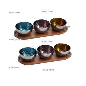 3 bols en métal de forme ronde martelée avec plateau bols de service de dattes de dessert de qualité supérieure pour la vente chaude - Product Image 3