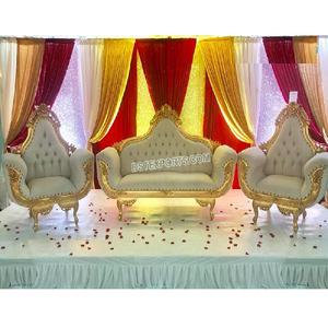 ชุดโซฟาแต่งงานระดับสูง,ชุดโซฟาสีทองงาช้างสำหรับเจ้าสาวเจ้าบ่าว Walima Decor Stage Throne Sofa Set - Product Image 1