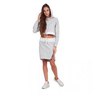 Plain color crop top pullover hood long sleeve 100% Cotton Jersey <b>T</b>-<b>Shirts</b> <b>and</b> <b>Shorts</b> Twin <b>sets</b> - Product Image 3