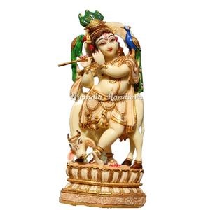 งานฝีมือศิลปะอาร์ตเดโค รูปปั้นพระพุทธคุริสนาแบบตั้งได้ รูปนกยูงและนกแก้ว สัญลักษณ์โอม ทำจากเรซิ่นสีขาว งานแฮนด์เมด สำหรับวางบนโต๊ะ จากรัฐราชสถาน - Product Image 1