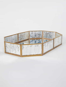 Plateau miroir rond en métal, sur le verre et en couleur or, de Style britannique, de luxe, styliste - Product Image 3