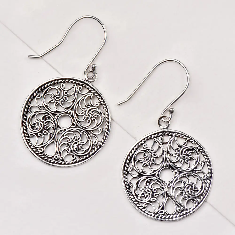 Handmade Gorgeous 92.5 Sterling Silver Earrings Ethnic Round Daily Wear for Women Girls on Cheap Price Wholesale NSJ-634