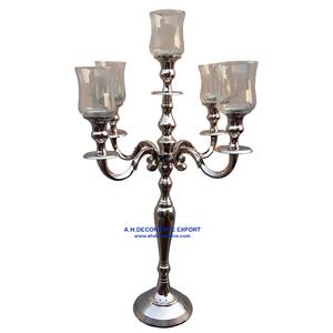 Candelabro plateado de aluminio con votivos de vidrio para decoración de sala de estar, centro de mesa de boda, candelabros hechos a mano - Product Image 1