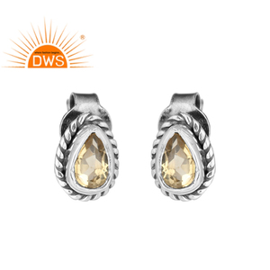 Ethnic Look 925 Silver Girls Stud <b>Earrings</b> Supplier Oxidized Natural Shiny <b>Citrine</b> Gemstone <b>Earrings</b> Jewelry Manufacturer - Product Image 1