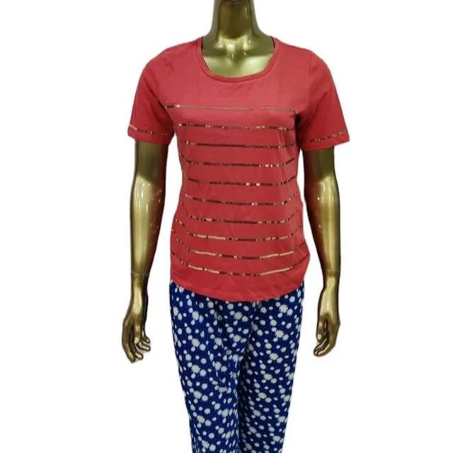 100% cotton women's t-shirt top with beadwork can be customized colors size materials style packing manufactured in India Mumbai