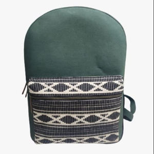 Mochila de lona verde media Unisex, doble correa, cierre de cremallera, diseño geométrico antirrobo a la moda, logotipo personalizado de algodón para - Product Image 1