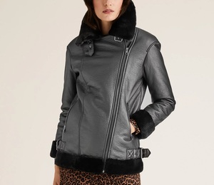 Chaqueta informal de piel de oveja con cremallera para mujer, chaqueta de moda con piel de imitación en color gris, nuevo diseño de invierno 2021 - Product Image 2