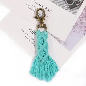 Porte-clés avec pompon en macramé coloré, 1 pièce, Antique, pour voiture