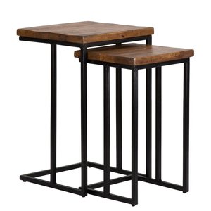 Ensemble de tables d'appoint gigognes modernes en bois avec cadre noir mat |   Acheteurs en gros de meubles pour salon, chambre à coucher et hôtel - Product Image 1