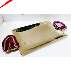 Bandeja rectangular de mármol de ágata con asas doradas, bandeja de servicio para decoración de restaurantes y hoteles, el diseño más atractivo - Product Image 4