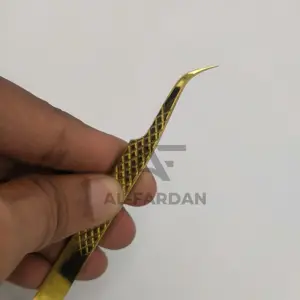 Pinzas de extensión de pestañas de Color dorado con plasma, agarre de diamante, forma curva con etiqueta privada personalizada, pinzas de pestañas de volumen